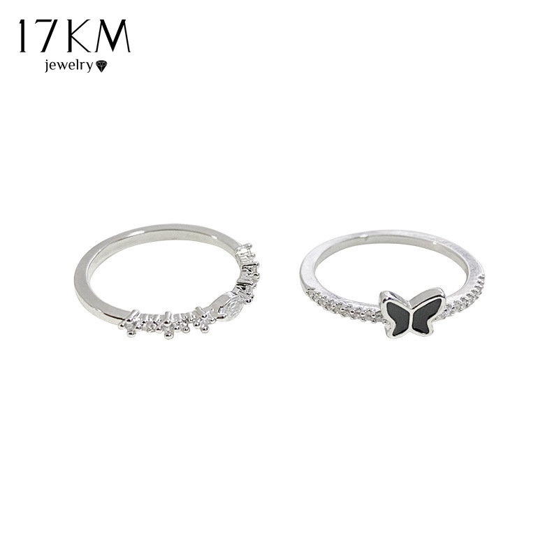 Set 2 nhẫn 17KM đính đá zircon thời trang
