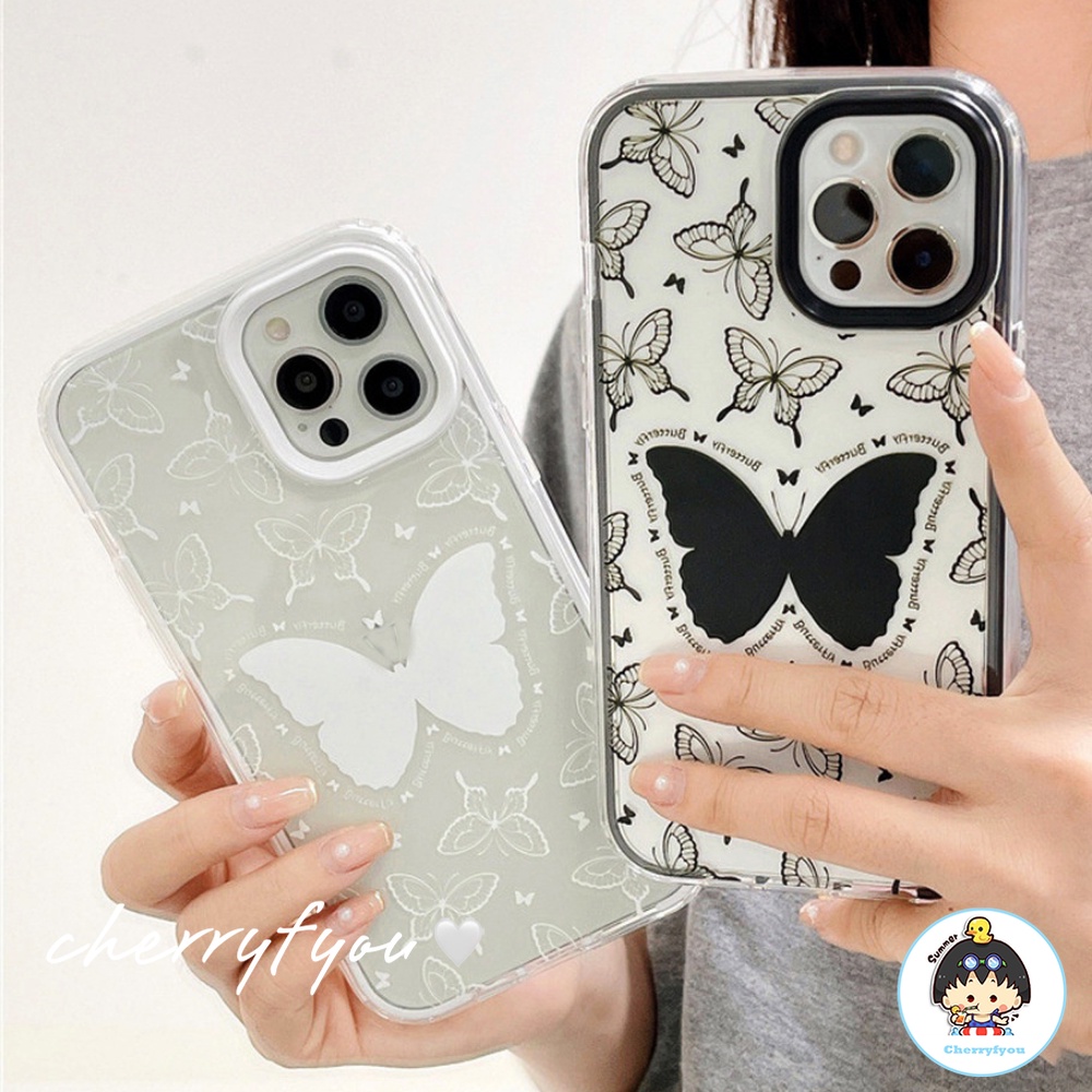 Ốp Điện Thoại TPU Mềm Trong Suốt Chống Sốc Họa Tiết Bướm Đen Cho IPhone 14 13 12 11 Pro Max XS XR 8 7 Plus