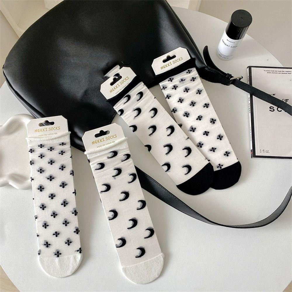 AROMA Vớ Lụa Thủy Tinh Siêu Mỏng Co Giãn In Họa Tiết Sọc Dễ Thương Dành Cho Nữ