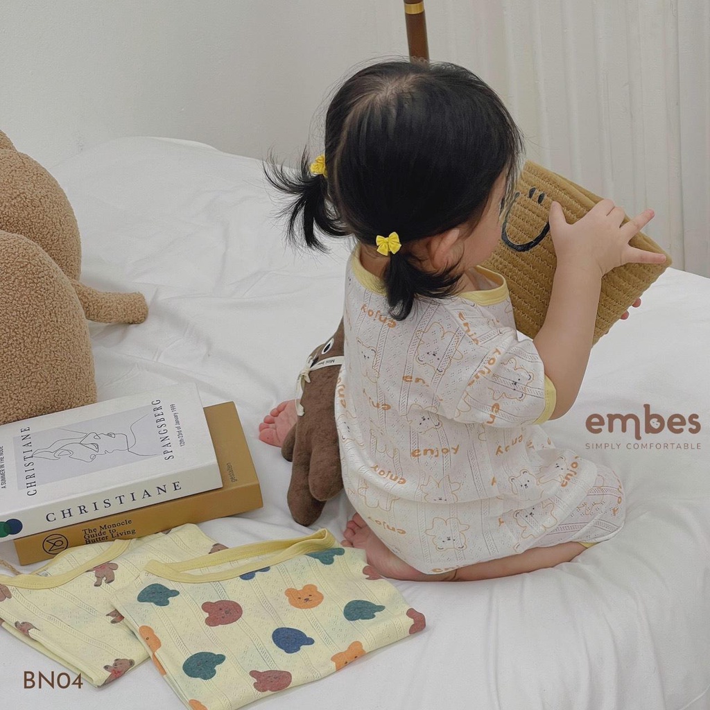 EMBES Bộ quần áo cho bé gái dễ thương, đồ hè thông hơi cho bé trai bé gái mặc nhà