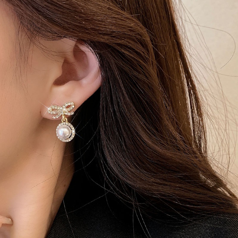 Bông Tai Hình Nơ Đính Ngọc Trai Thời Trang 2023 Dành Cho Nữ