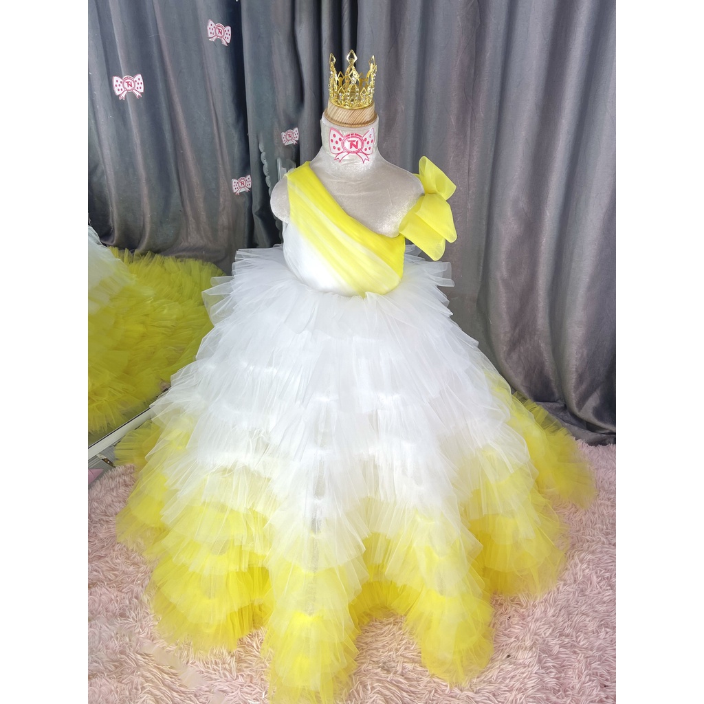 Váy Công Chúa Trắng Vàng Cao Cấp dự tiệc, sinh nhật, đám cưới hàng Thiết Kế Cao Cấp Thanh Nhi Fashion TN7223001