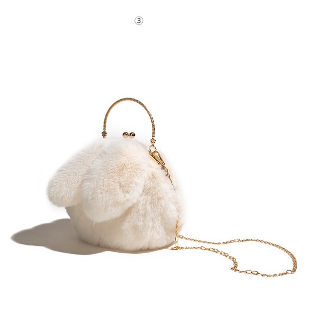Túi Xách Nữ của phụ nữ sang trọng Túi vải lông hình tai thỏ mới，túi đeo lông nhung,Túi Đeo Chéo Hình Tai Thỏ Lông Xù JP5