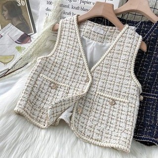 [Hàng order] Áo ghi lê dạ tweed áo vest ngắn tay áo dạ ulzzang Hàn Quốc A386 - Có ảnh thật