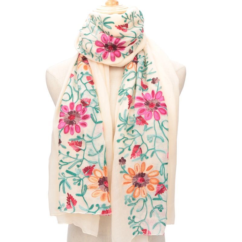 Khăn Choàng Cotton Lanh Thêu Họa Tiết Phong Cách Dân Tộc Thời Trang Thu Đông 2023