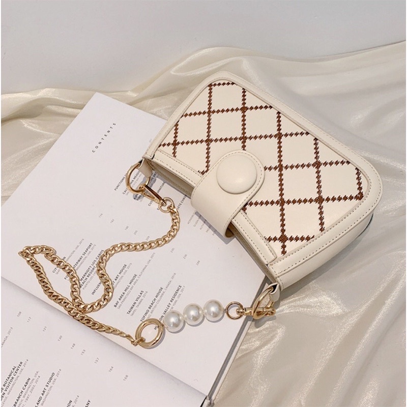 Túi đeo chéo nữ đẹp đi chơi 2 dây và quai xích ngọc trần trám thời trang hàn quốc Zu89