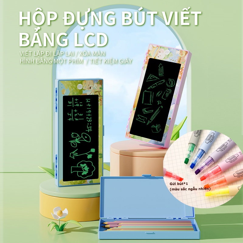 Hộp bút chì dành cho máy tính bảng viết LCD, Hộp đựng văn phòng phẩm đa chức năng với bảng viết nguệch ngoạc, Hộp đựng bút chì bằng nhựa hoạt hình dễ thương cho trẻ em, Ngày thiếu nhi, Quà tặng sinh nhật