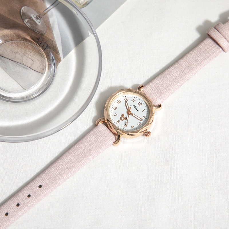 Đồng Hồ Nữ Dây Da Mặt Hình Chuột Mickey Dễ Thương