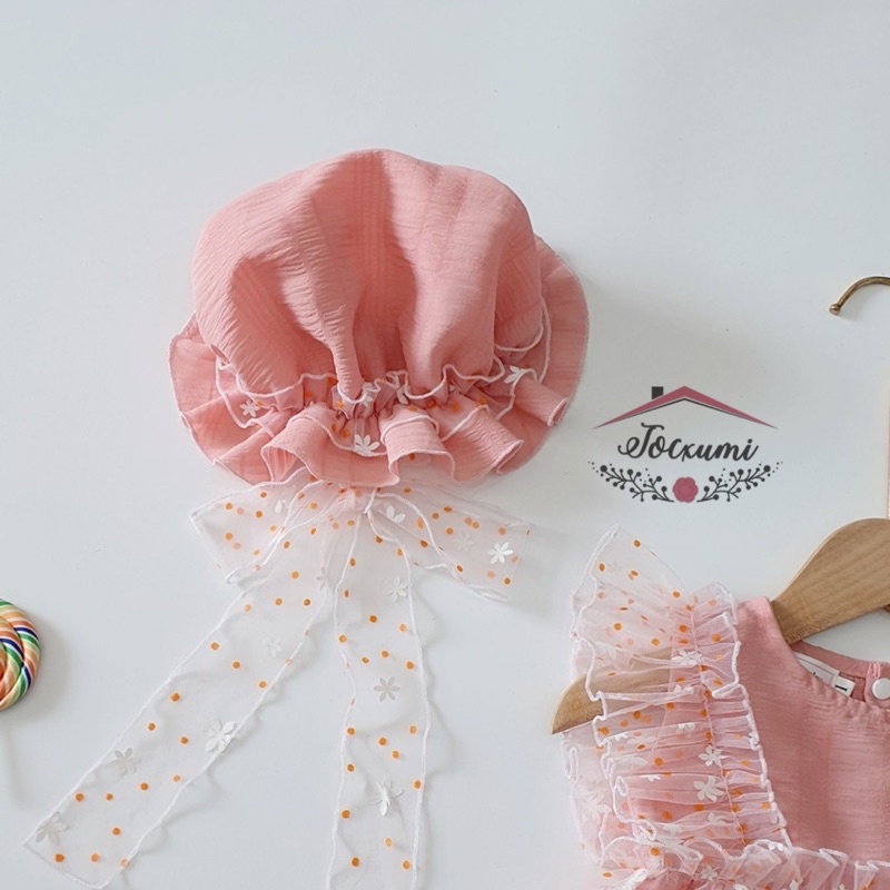 Bộ liền thân hồng cam cánh tiên phối lưới hoa bi siêu cưng - Tocxumi