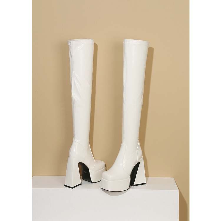 Giày Bốt Cao Gót 14cm Chất Liệu Da Bóng Dày Dặn Thời Trang 2023 Cho Nữ