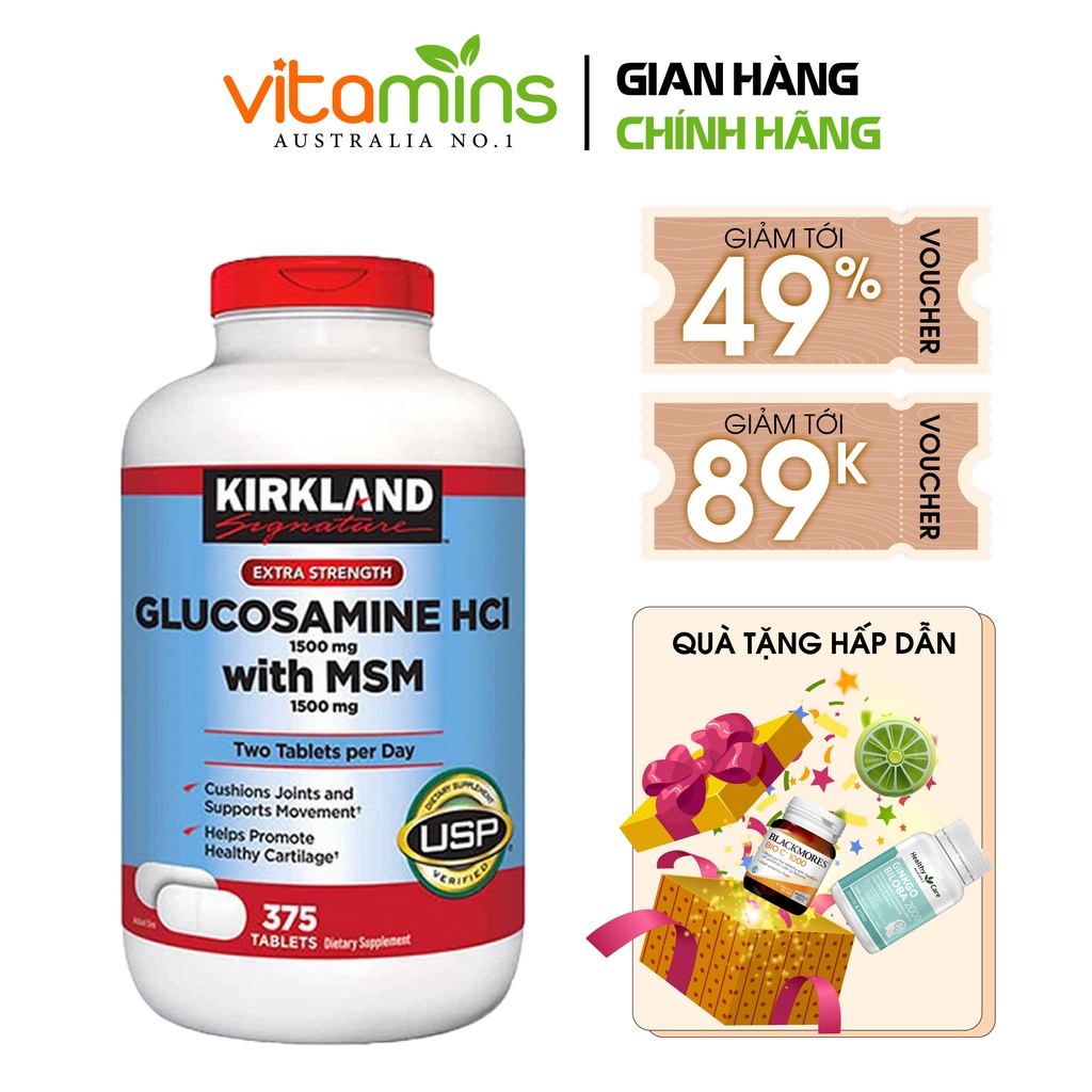 Viên uống bổ xương Kirkland Glucosamine HCL 1500mg With MSM 1500mg 375 Viên