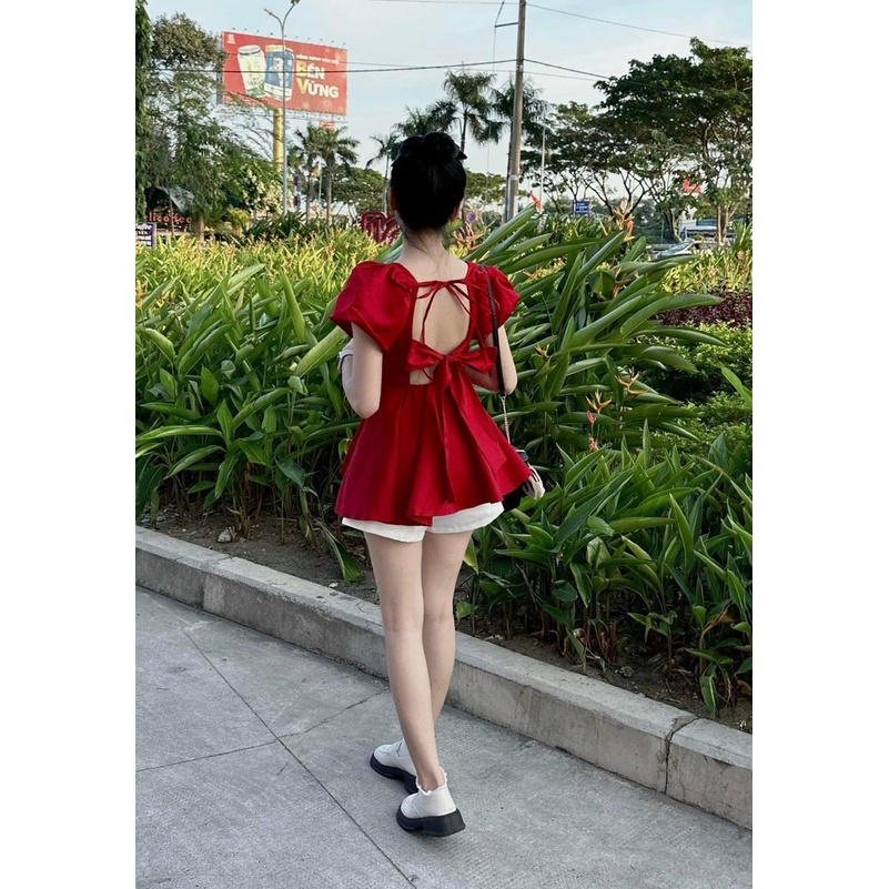 SET ÁO BABYDOL XANH CỘT NƠ LƯNG + SHORT TRẮNG