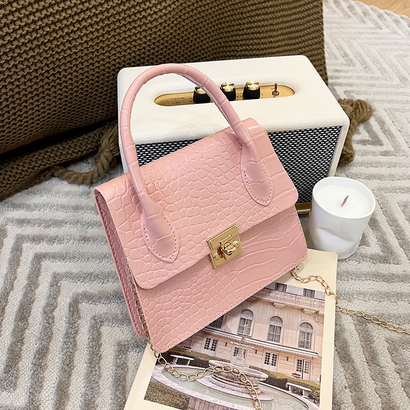 Túi Đeo Chéo Vuông Nhỏ Đựng Điện Thoại Họa Tiết Da Cá Sấu Có Khóa Cho Nữ