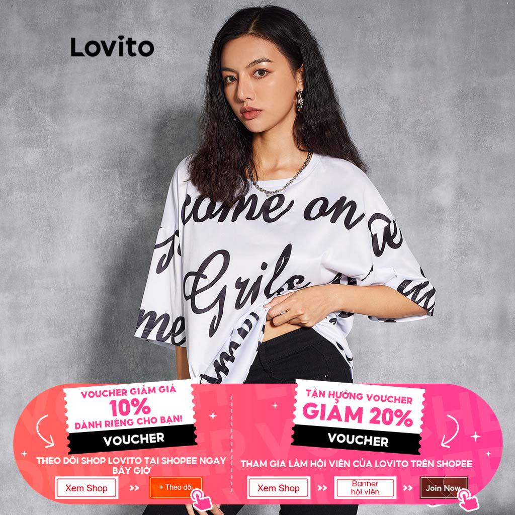 Lovito Áo Thun Tay Ngắn In Chữ L20D1119