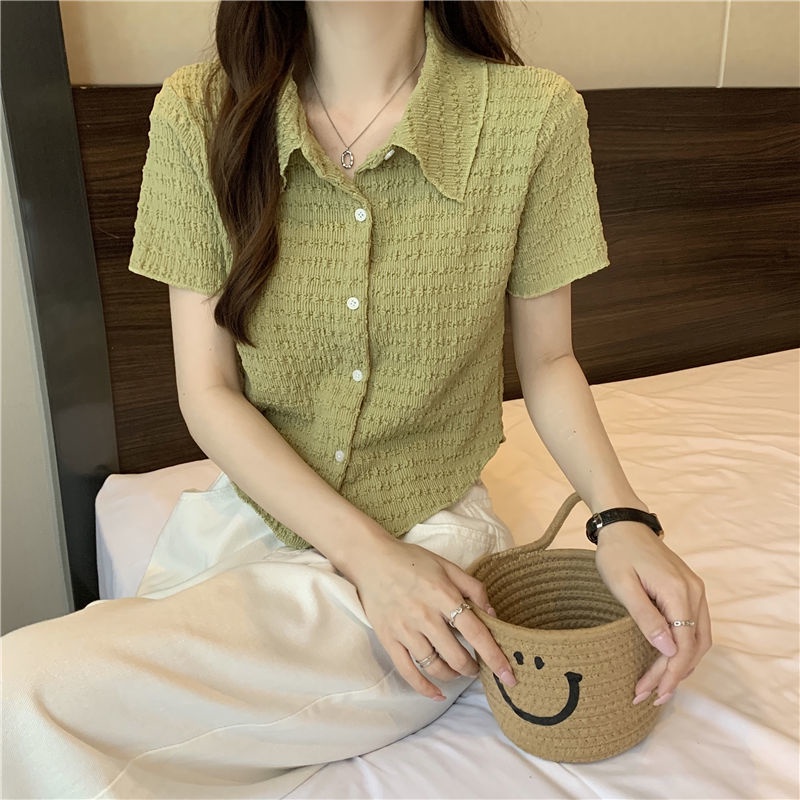 IELGY  Áo Kiểu Xếp Ly Dáng Ngắn Phong Cách retro Thời Trang Cho Nữ