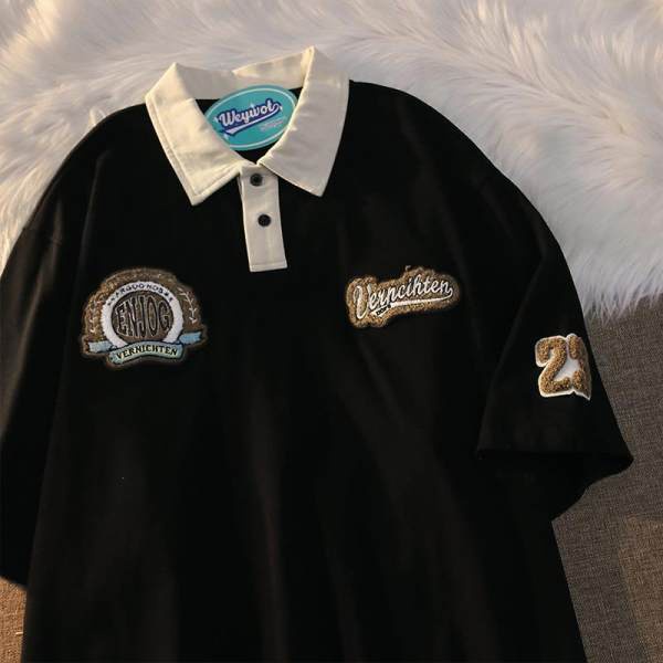 Áo polo Tay Ngắn Bằng Cotton In Họa Tiết Độc Đáo Phong Cách Hàn Quốc Thời Trang Cho Nữ