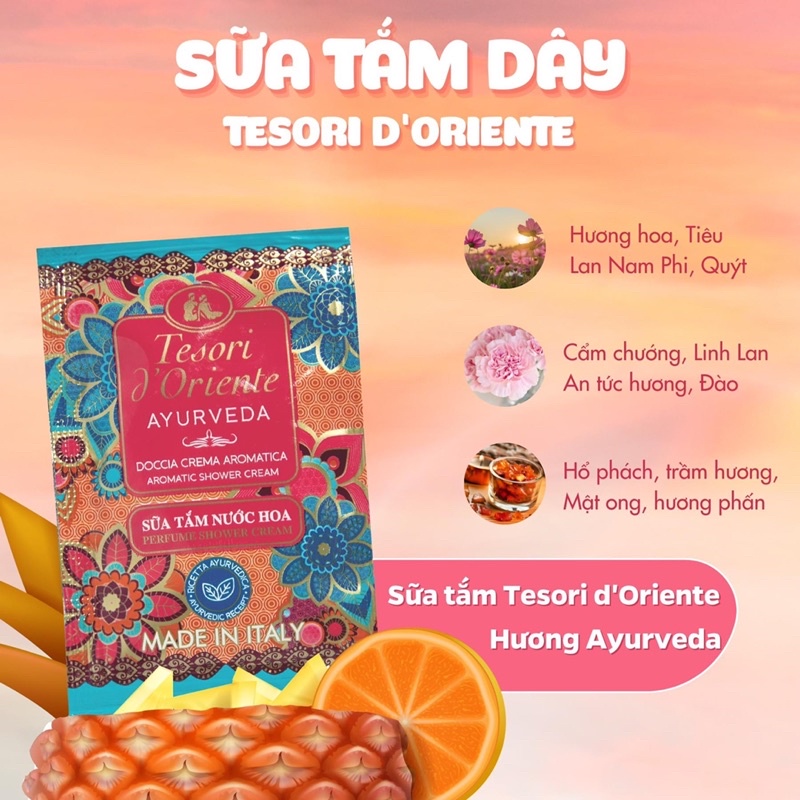 Sữa Tắm Dây 12 gói Tesori d’Oriente 7ml, Sữa Tắm Gói Du Lịch Tesori