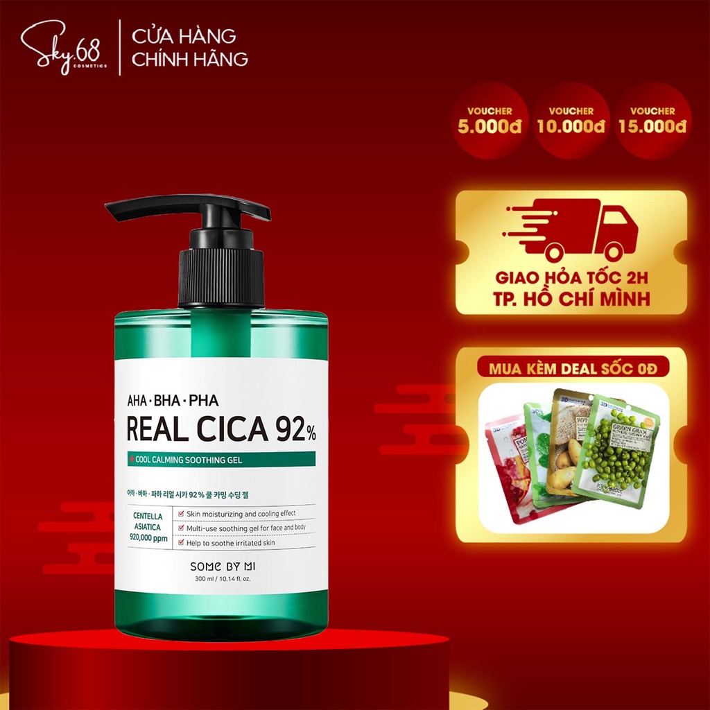 Gel Dưỡng Cấp Ẩm, Làm Dịu Mát Da Và Giảm Mụn Some By Mi AHA - BHA -PHA Real Cica 92% Cool Calming Soothing Gel 300ml