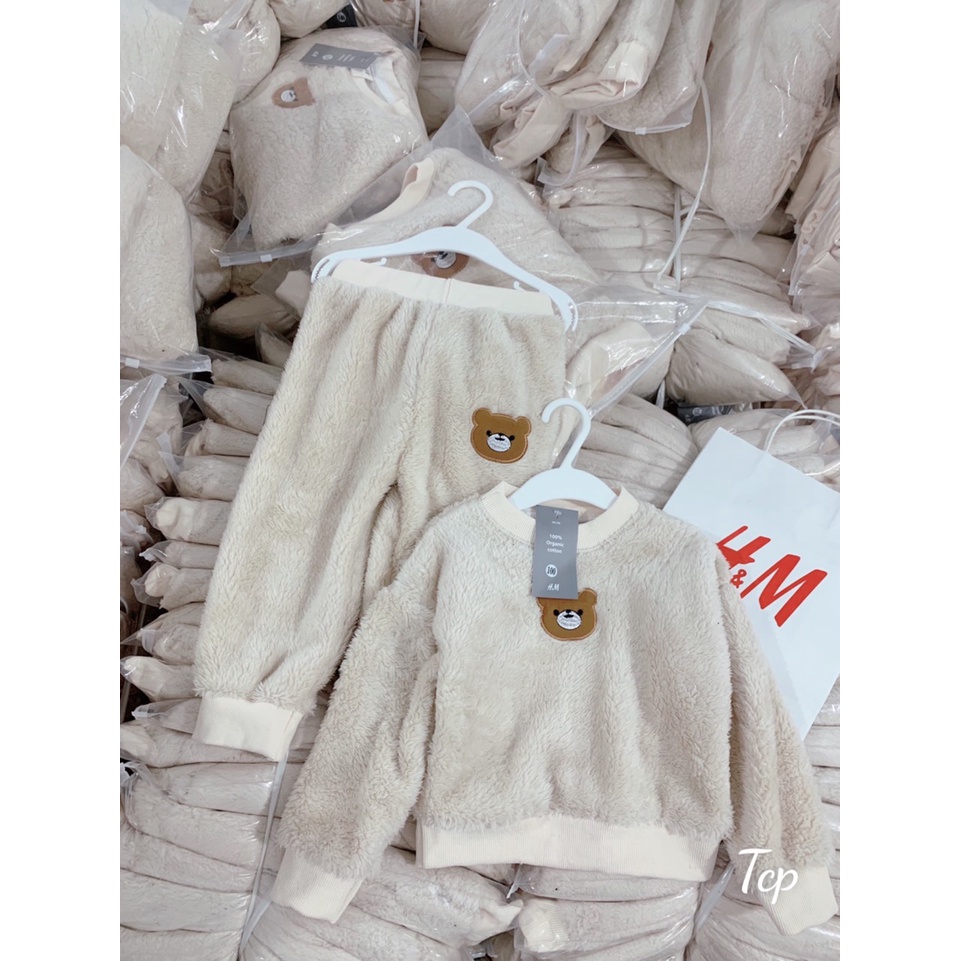 Bộ lông hình gấu cho bé gái, bộ quần áo dài tay cho bé