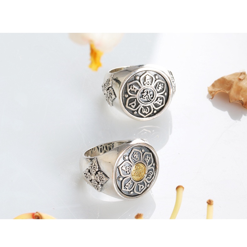 Nhẫn Bạc Khắc Sáu Cung Điện Gossip Heart Sutra Buddh Có Thể Xoay Được Cho Nam