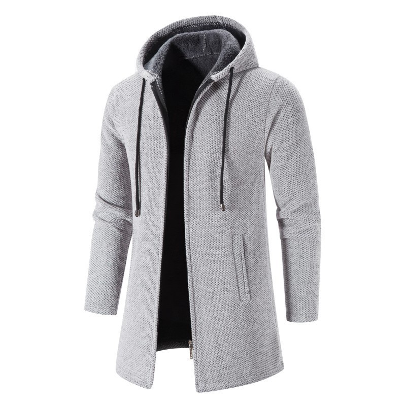 Áo Khoác Cardigan Dệt Kim Lót Lông Cừu Dày Dặn Dáng Lửng Thời Trang Thu Đông Hàn Quốc Cho Nam