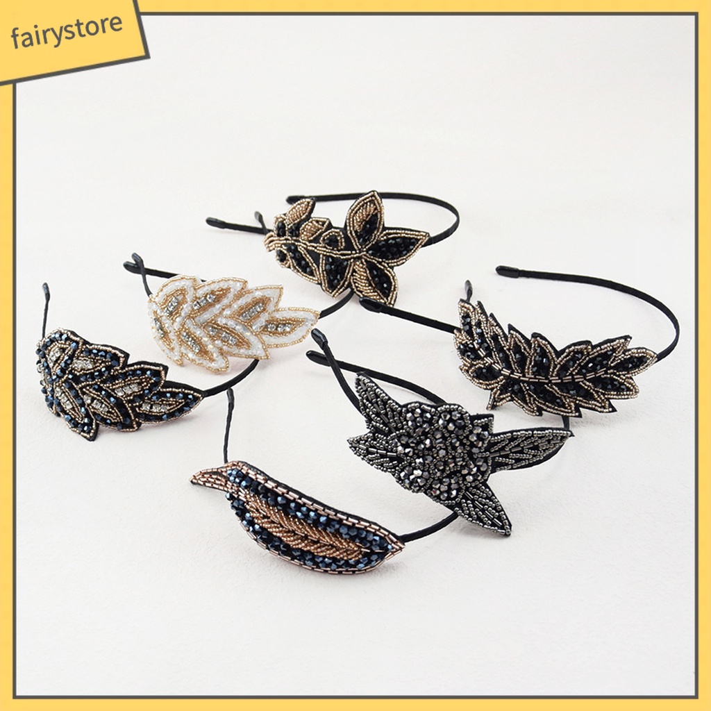 Băng Đô Cài Tóc Co Giãn Chống Trượt Đính Đá Hình Chiếc Lá 1 [Fairy1]