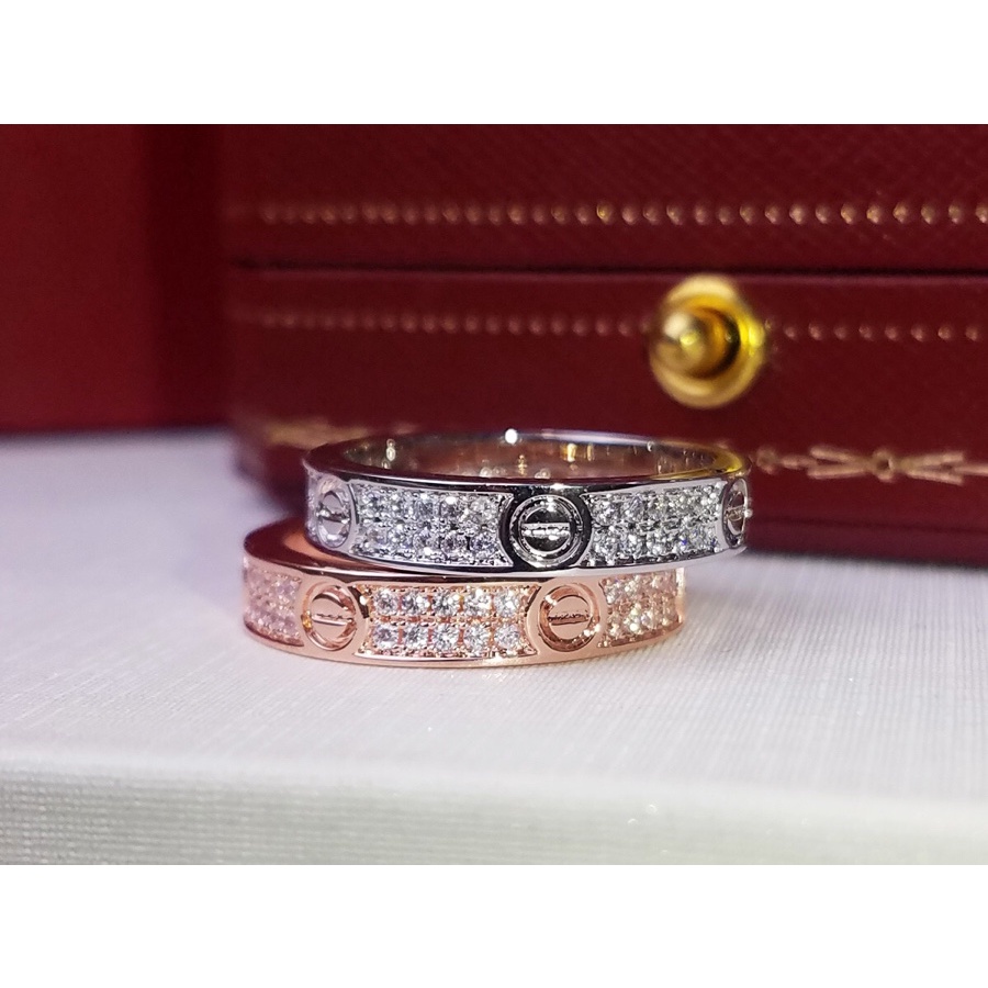 Nhẫn Cặp Mạ Vàng Hồng 18K Đính Kim Cương Nhân Tạo