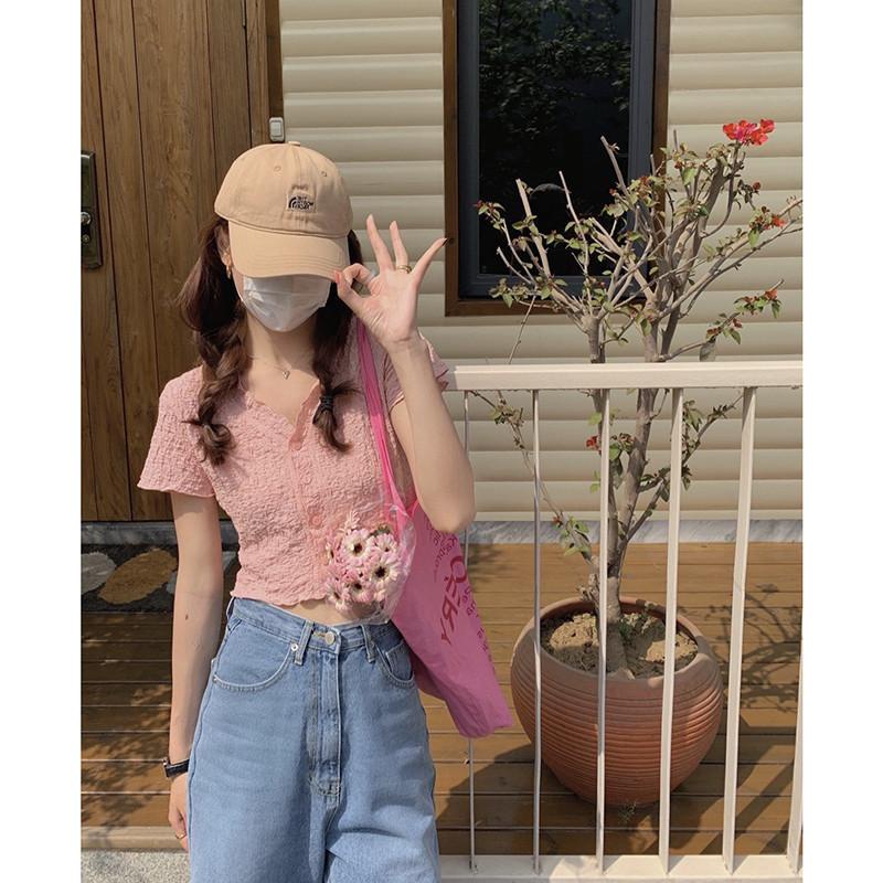 Áo kiểu nữ croptop xốp nhăn viền bèo cổ tim MS693