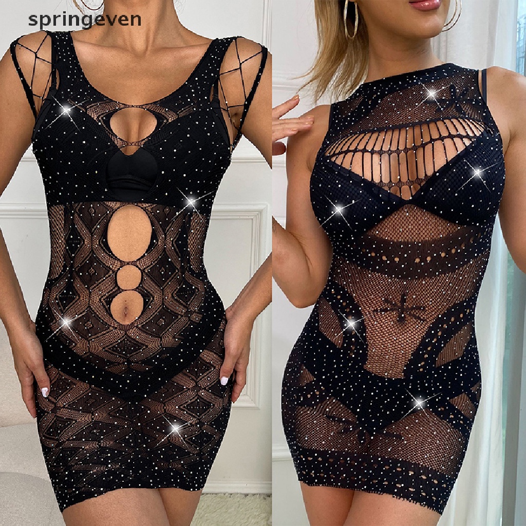 Đầm Lưới Babydoll Dáng Ngắn Ôm Sát Đính Đá Gợi Cảm Thời Trang Cho Nữ
