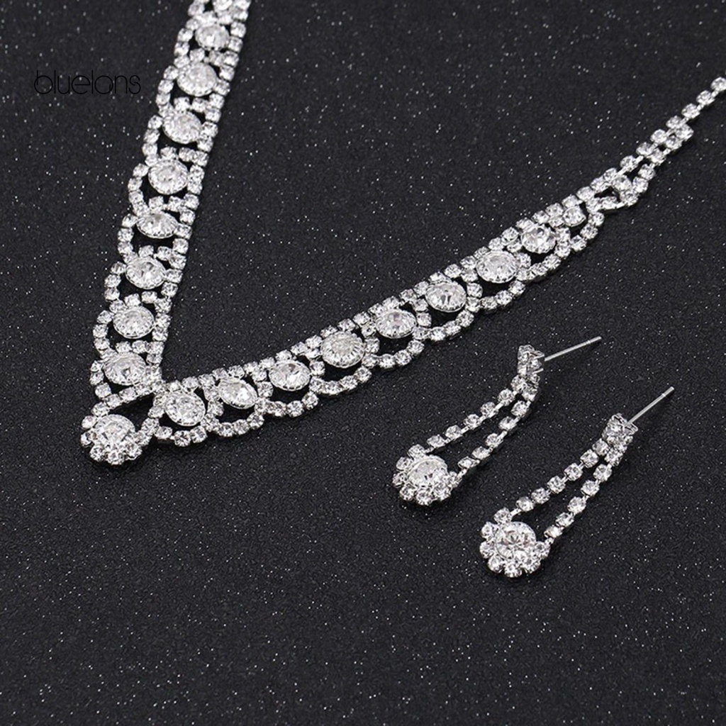 1 Set Vòng cổ Và Bông Tai Đính Đá Hình Giọt Nước Lấp Lánh