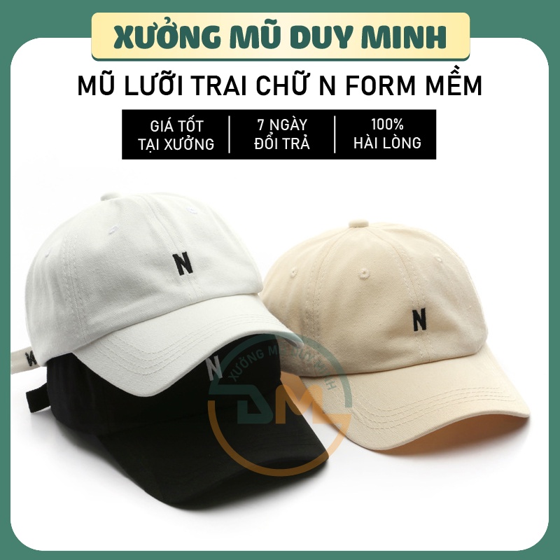 Mũ lưỡi trai, Nón kết thêu chữ N vải kaki form mềm cao cấp, phong cách hàn quốc unisex nam nữ xưởng mũ Duy Minh DM07