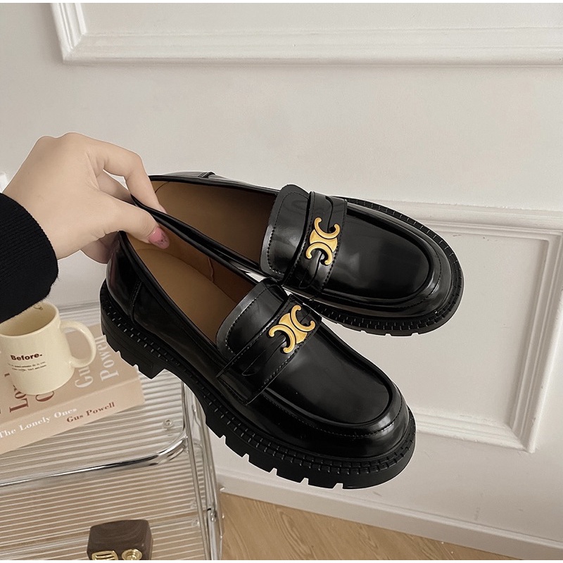 Giày Moca mũi tròn phong cách Retro đế cao 4cm