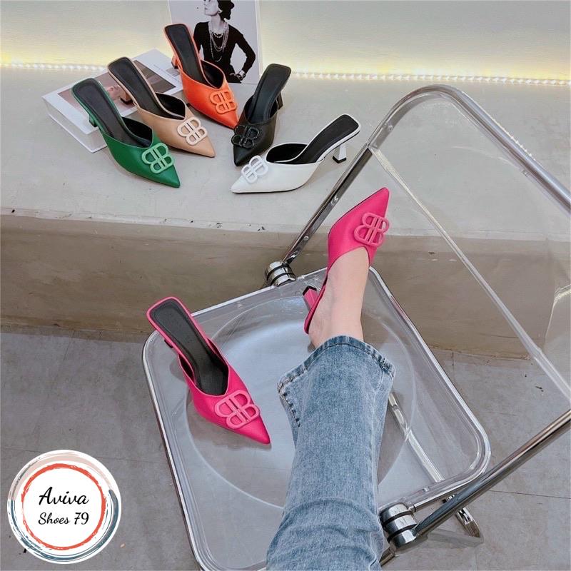 Giày sục gót chữ BB da sần  cực xinh xịn đẹp hót 2023 siêu nét.