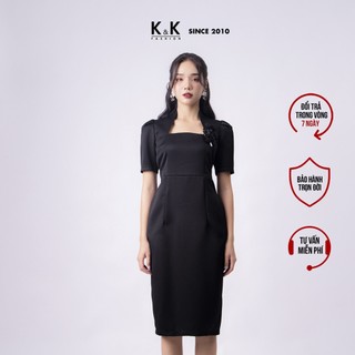 Đầm đen ôm body đính hoa k&k fashion kk130-13 chất liệu tafta 2 da