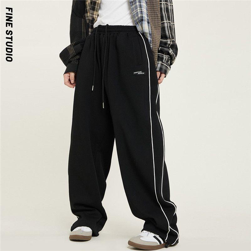 Fine STUDIO Quần Thể Thao Ống Rộng Dáng Suông Phong Cách Hip Hop Đường Phố Mỹ Retro Giản Dị Dành Cho Nam Và Nữ Sw