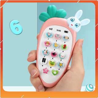 Đồ chơi điện thoại hình thỏ cà rốt có đèn phát nhạc tặng kèm 3 pin aaa - điện thoại có nhạc vui nhộn