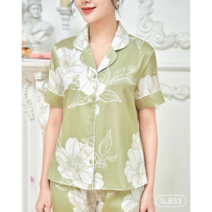 Bộ ngủ satin ZAM Luxury - SLB33 - Áo ngắn tay quần lửng