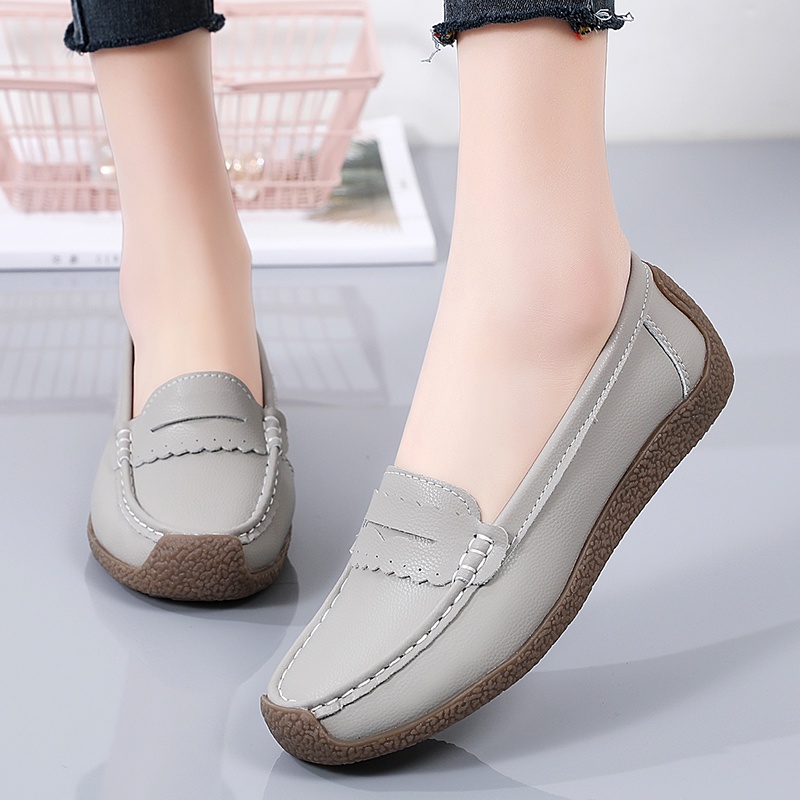 Giày Lười Da Bò Đế Bằng Thiết Kế Đơn Giản Thoải Mái Size 35-41 Thời Trang Cho Nữ