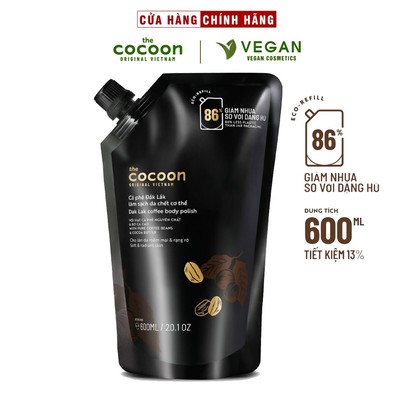 Big size Cà phê Đắk Lắk làm sạch da chết cơ thể body cocoon 600ml thuần chay