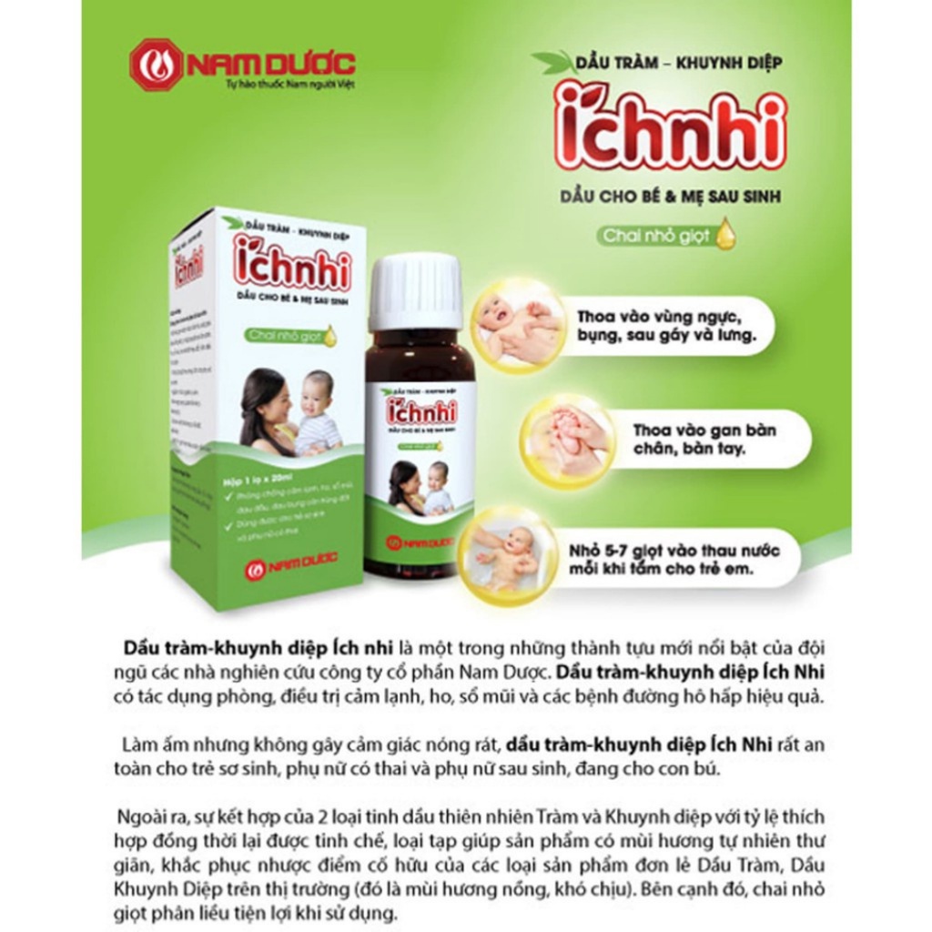 DẦU TRÀM KHUYNH DIỆP ÍCH NHI Chai 30ml Giúp Phòng Cảm Lạnh, Làm Ấm, An Toàn Cho Trẻ Sơ Sinh Và Phụ Nữ Có Thai, Sau Sinh