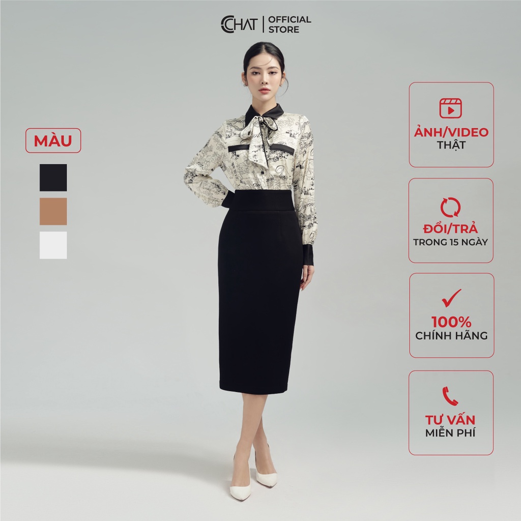 Chân Váy 𝐂𝐂𝐇𝐀𝐓 Dáng Bút Chì Cạp Bổ Chất Tuytsi Cao Cấp Mềm Mịn 93CDS2009OT