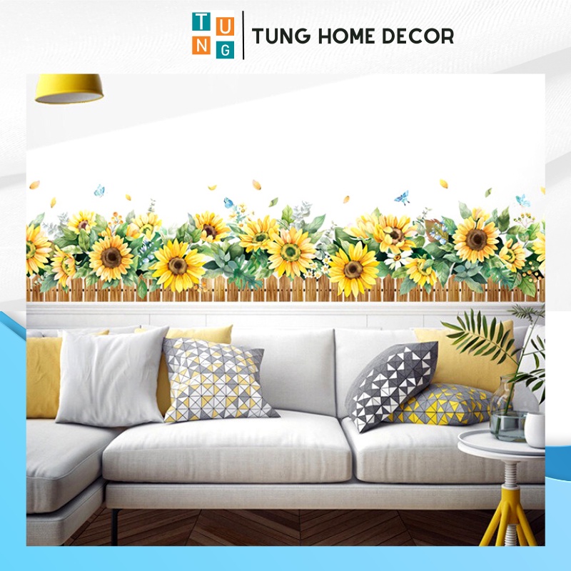 Decal dán tường hàn quốc trang trí phòng ngủ TUNG DECOR QR9117 Rào Hướng Dương Big