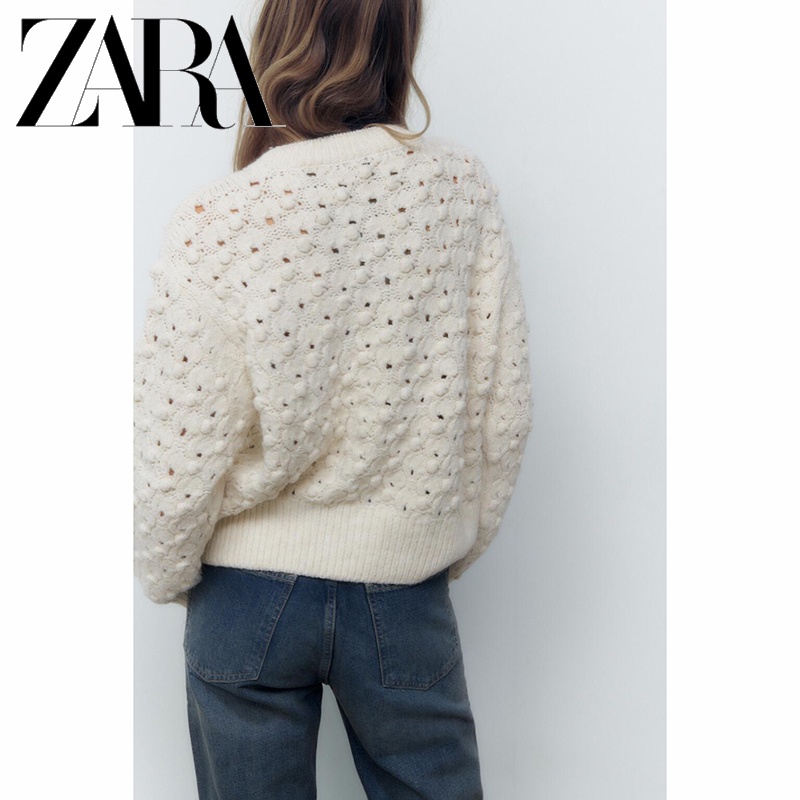 Áo Sweater Dệt Kim Tay Dài Cổ Tròn Hiệu ZARA Thời Trang Cho Nữ