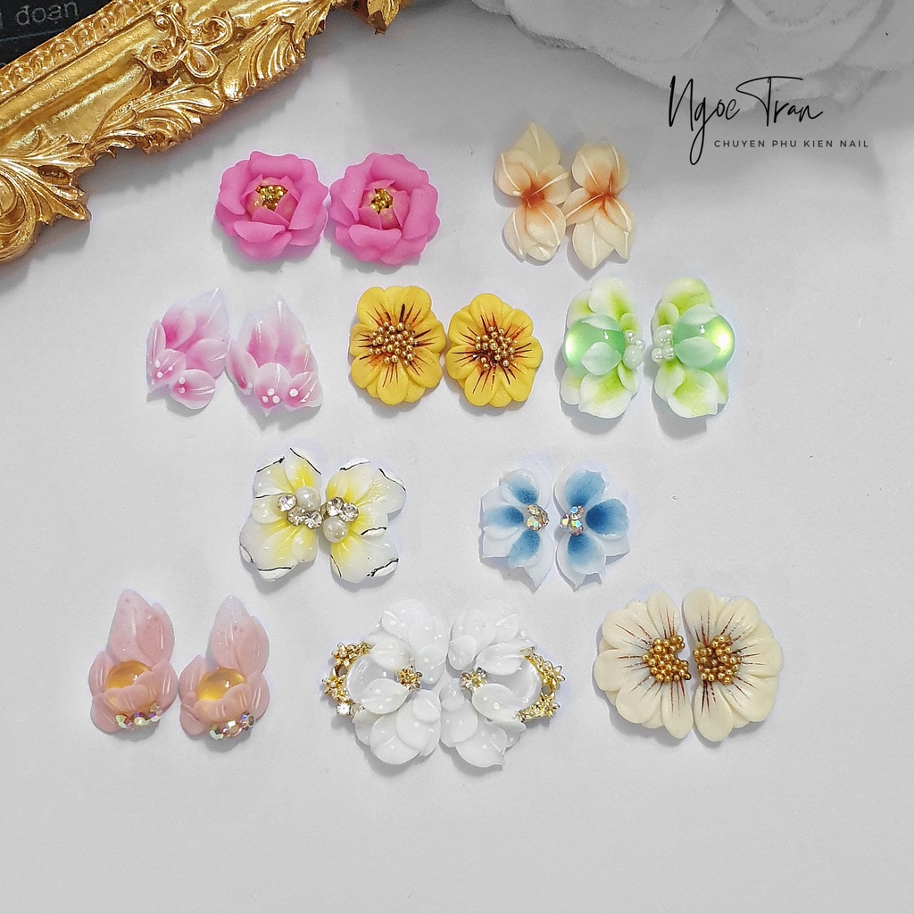 Set 20 Hoa Bột Cao Cấp Ôm Đá Đính Móng