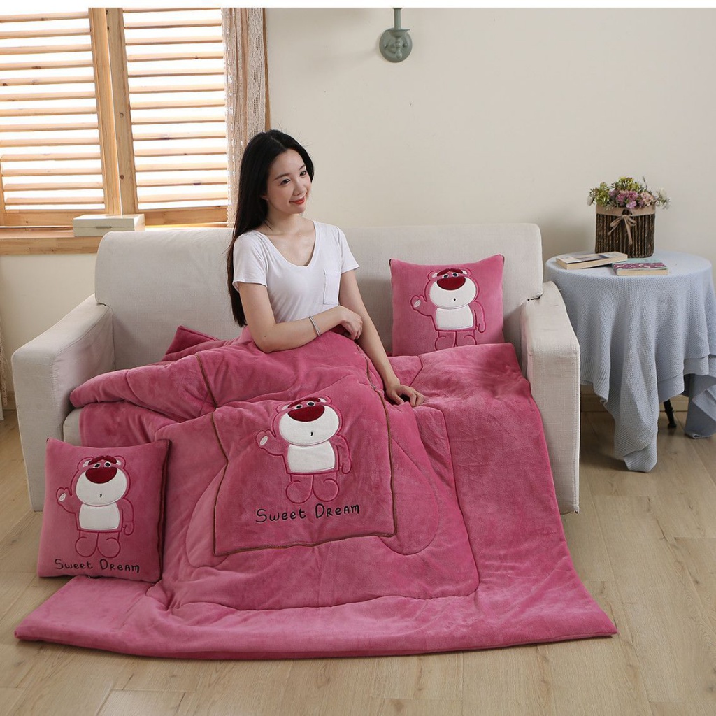 Bộ Chăn Gối Nhung Lông Cừu Hai Trong Một Đa Năng Dày Dặn Cho Văn Phòng / Xe Hơi