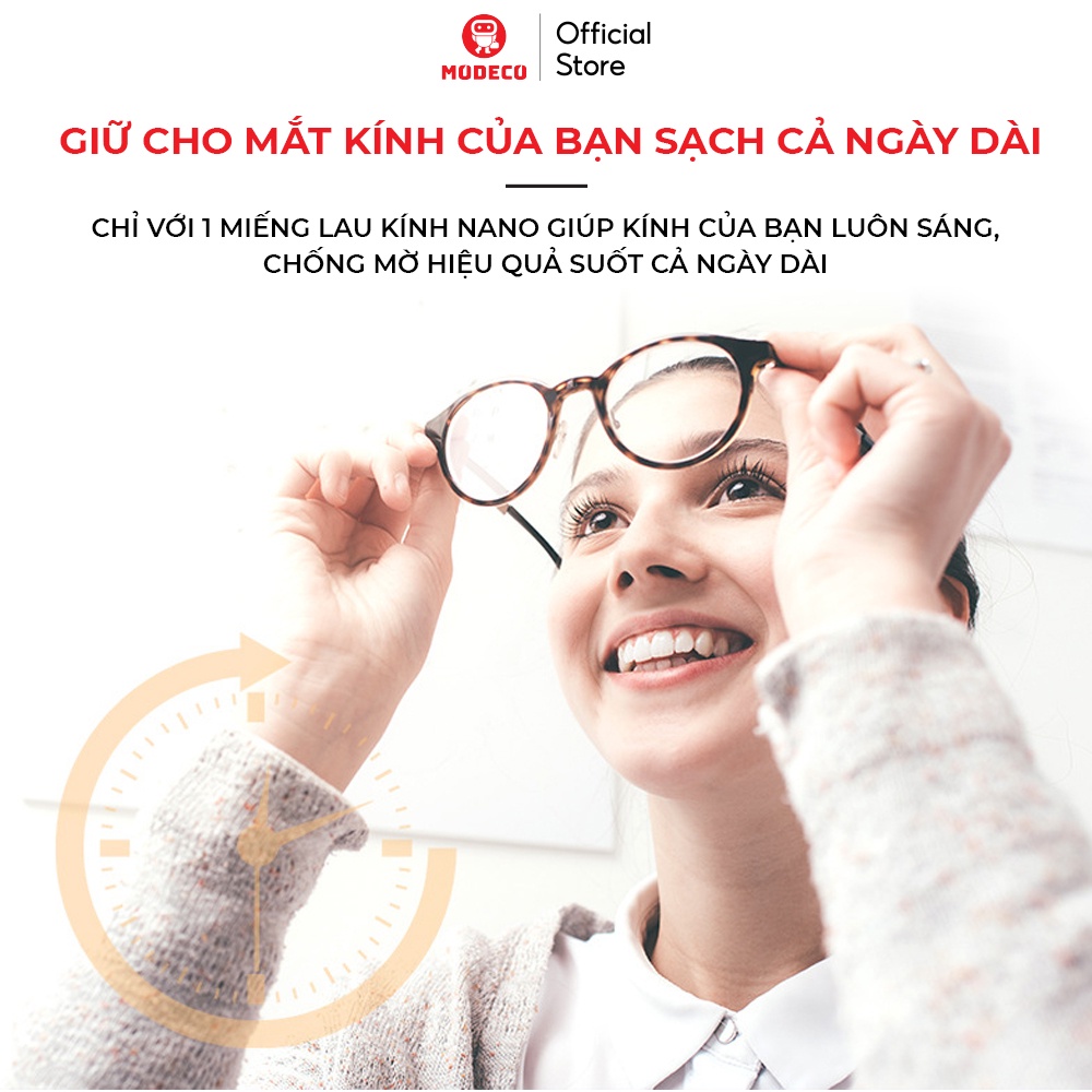 Khăn Lau Kinh Nano Modeco Chống Bám Hơi Nước, Lau Sạch Bụi Bẩn, Khử Khuẩn, Chống Nhờn Trên Mặt Kính - Hộp 100 Khăn