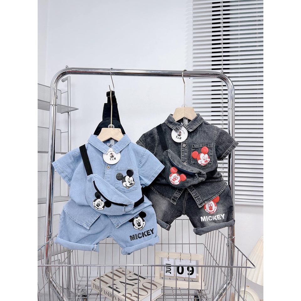 Set Sơ Mi Và Quần Cộc Kèm Mũ Thời Trang Cho Bé - Chất Vải Da Bò