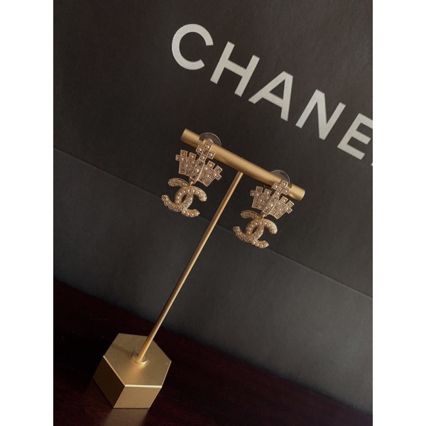 Bông tai nữ thiết kế cao cấp đính đá chữ C đôi Channel CN