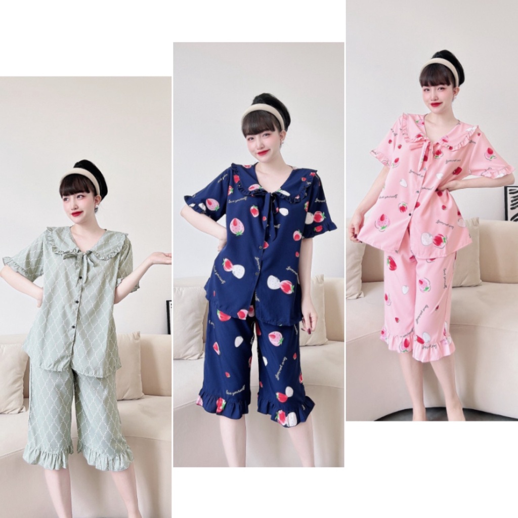 Đồ Bộ Lửng BigSize Cổ Sen Tiểu Thư 40-100kg Chất Lụa Nhật Mềm Mịn