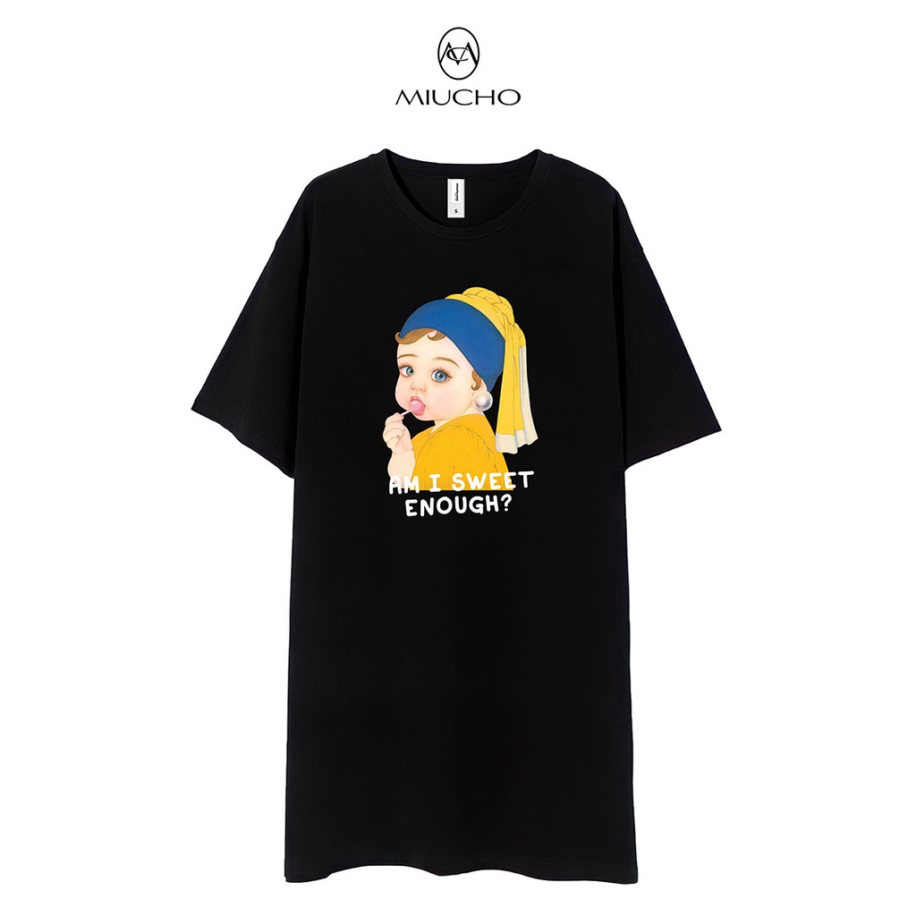 Đầm suông dài tay lỡ vintage nữ cổ tròn chất cotton bigsize DT013 Miucho in hình họa tiết